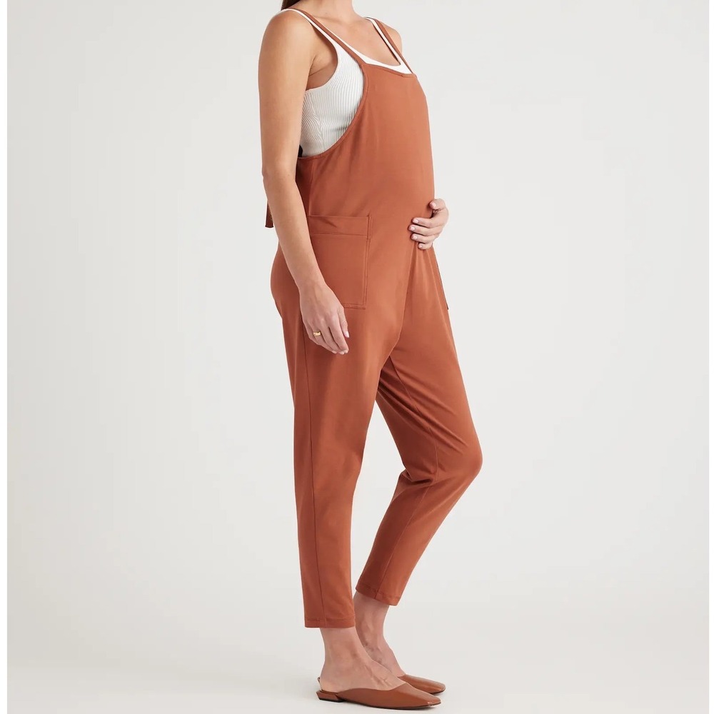 NWT Quince Organic Cotton Maternity Overalls Rust Pockets Maternity - Small